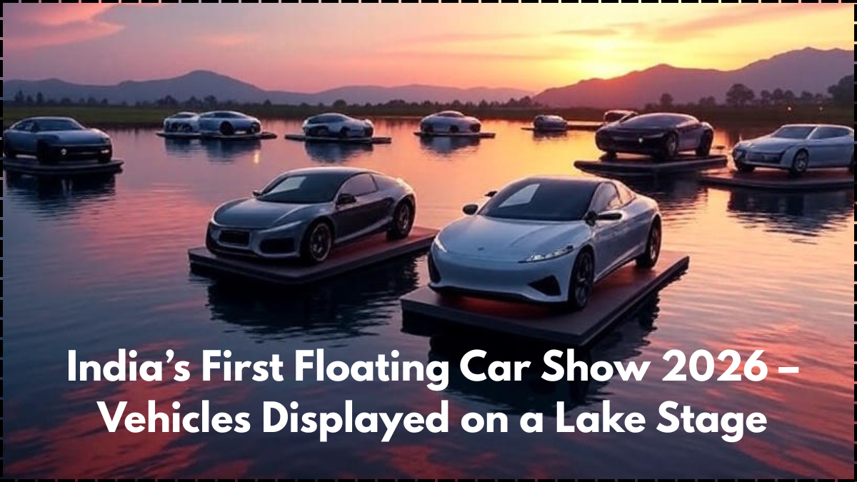 India’s First Floating Car Show 2026 – Vehicles Displayed on a Lake Stage